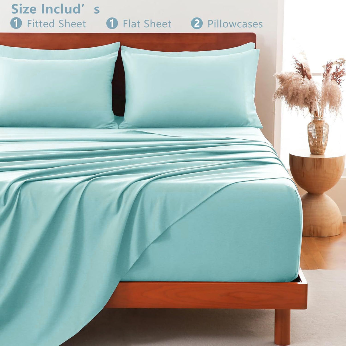 Hotel Soft Bed Sheet Set- Bedding Sheets & Pillowcases -Breathable Bedding - Wrinkle, Fade, Stain Resistant-Deep Pocket Flat Fitted Bed Sheet Set(Ice Blue,Single)