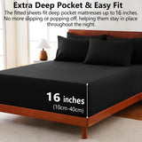 Hotel Soft Bed Sheet Set- Bedding Sheets & Pillowcases -Breathable Bedding - Wrinkle, Fade, Stain Resistant-Deep Pocket Flat Fitted Bed Sheet Set(Black,Single)