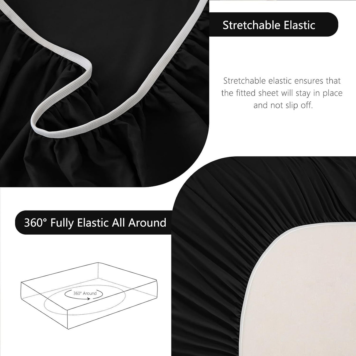 Hotel Soft Bed Sheet Set- Bedding Sheets & Pillowcases -Breathable Bedding - Wrinkle, Fade, Stain Resistant-Deep Pocket Flat Fitted Bed Sheet Set(Black,Single)
