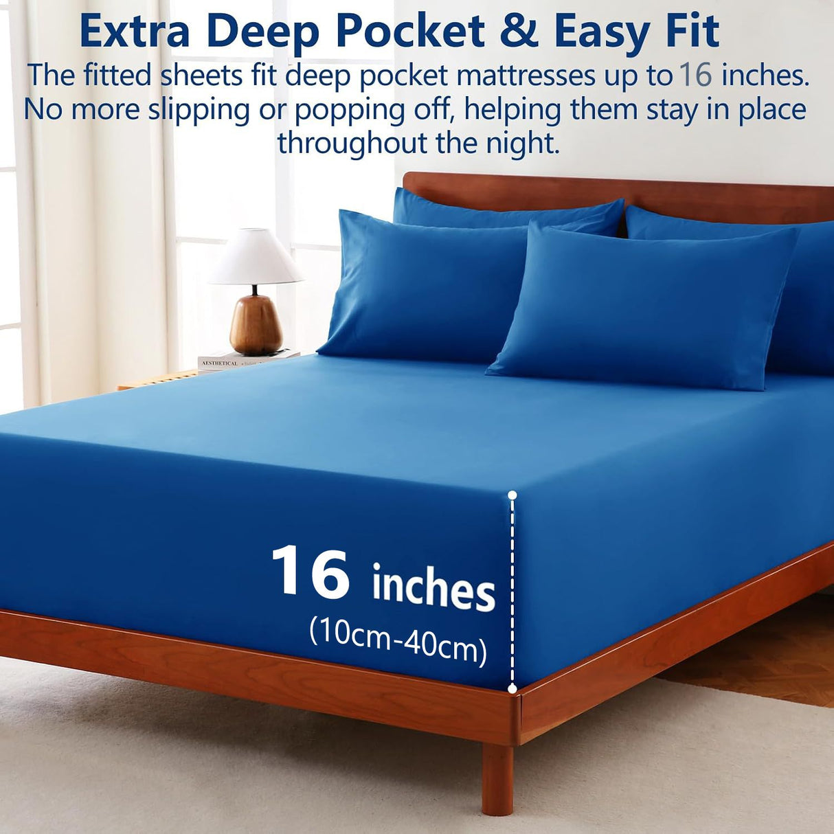 Hotel Soft Bed Sheet Set- Bedding Sheets & Pillowcases -Breathable Bedding - Wrinkle, Fade, Stain Resistant-Deep Pocket Flat Fitted Bed Sheet Set(Royal blue,Single)