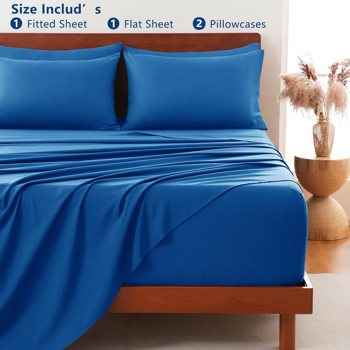 Hotel Soft Bed Sheet Set- Bedding Sheets & Pillowcases -Breathable Bedding - Wrinkle, Fade, Stain Resistant-Deep Pocket Flat Fitted Bed Sheet Set(Royal blue,Single)