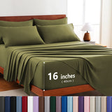 Hotel Soft Bed Sheet Set- Bedding Sheets & Pillowcases -Breathable Bedding - Wrinkle, Fade, Stain Resistant-Deep Pocket Flat Fitted Bed Sheet Set(Olive green,Single)