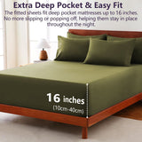 Hotel Soft Bed Sheet Set- Bedding Sheets & Pillowcases -Breathable Bedding - Wrinkle, Fade, Stain Resistant-Deep Pocket Flat Fitted Bed Sheet Set(Olive green,Single)