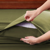 Hotel Soft Bed Sheet Set- Bedding Sheets & Pillowcases -Breathable Bedding - Wrinkle, Fade, Stain Resistant-Deep Pocket Flat Fitted Bed Sheet Set(Olive green,Single)