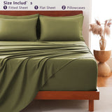 Hotel Soft Bed Sheet Set- Bedding Sheets & Pillowcases -Breathable Bedding - Wrinkle, Fade, Stain Resistant-Deep Pocket Flat Fitted Bed Sheet Set(Olive green,Single)