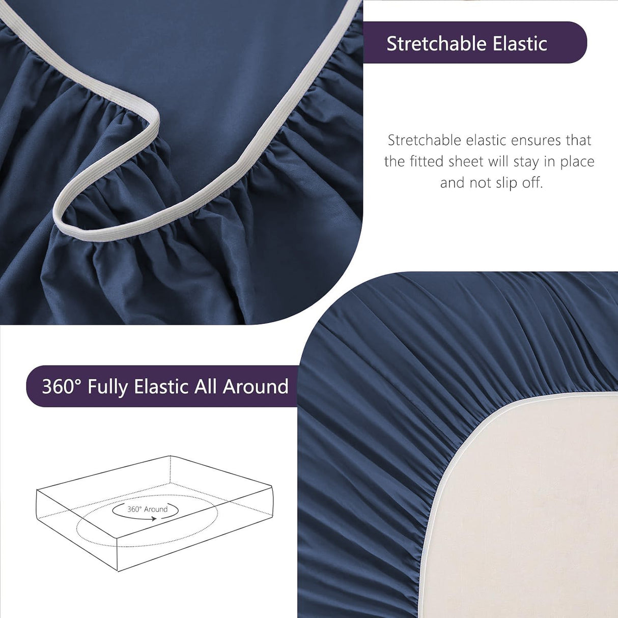 Hotel Soft Bed Sheet Set- Bedding Sheets & Pillowcases -Breathable Bedding - Wrinkle, Fade, Stain Resistant-Deep Pocket Flat Fitted Bed Sheet Set(Navy,Single)