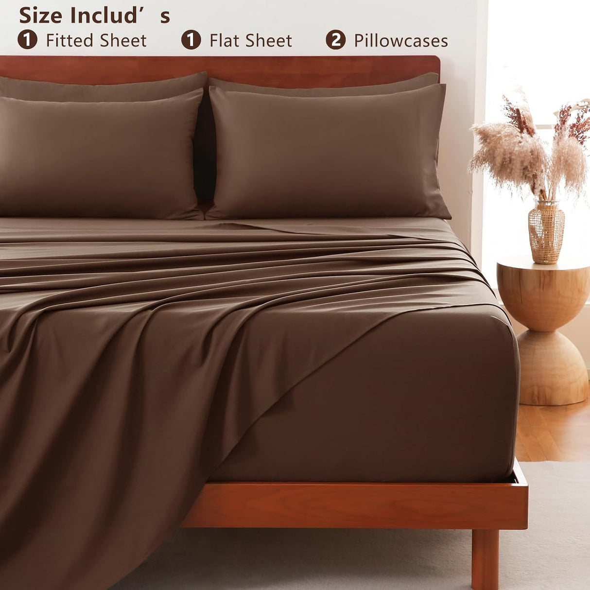 Hotel Soft Bed Sheet Set- Bedding Sheets & Pillowcases -Breathable Bedding - Wrinkle, Fade, Stain Resistant-Deep Pocket Flat Fitted Bed Sheet Set(Chocolate,Single)