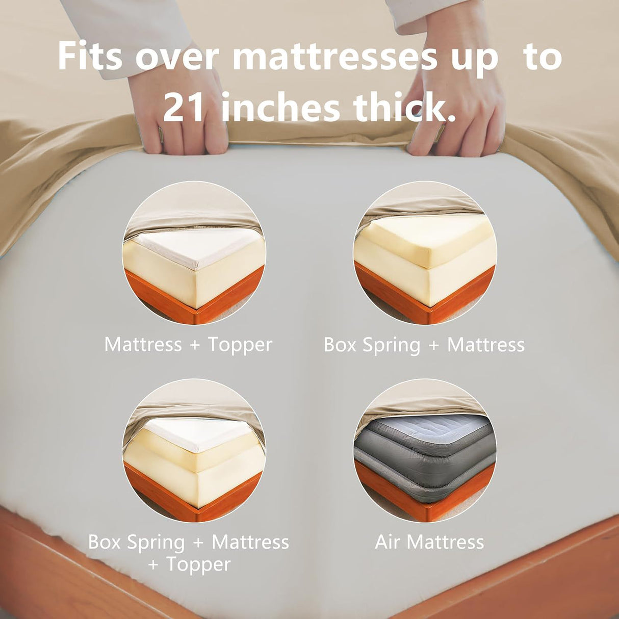 Hotel Soft Bed Sheet Set- Bedding Sheets & Pillowcases -Breathable Bedding - Wrinkle, Fade, Stain Resistant-Deep Pocket Flat Fitted Bed Sheet Set(Camel Beige,Single)