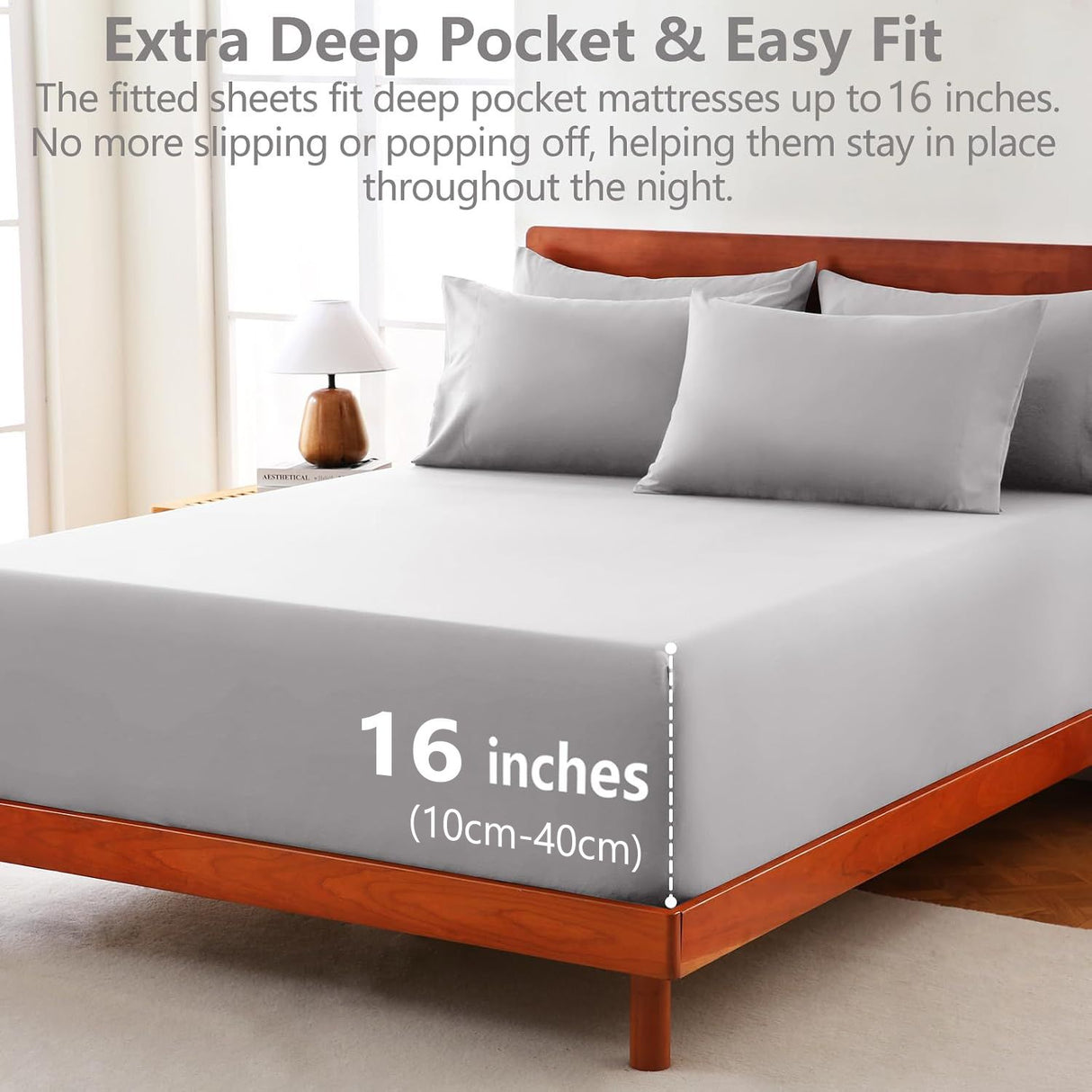 Hotel Soft Bed Sheet Set- Bedding Sheets & Pillowcases -Breathable Bedding - Wrinkle, Fade, Stain Resistant-Deep Pocket Flat Fitted Bed Sheet Set(Silver-gray,Single)