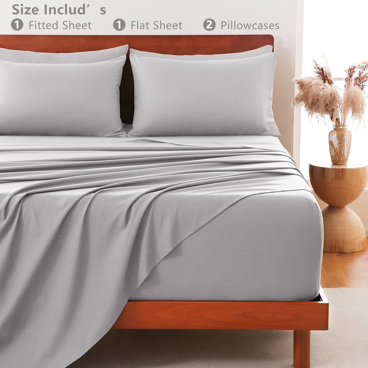 Hotel Soft Bed Sheet Set- Bedding Sheets & Pillowcases -Breathable Bedding - Wrinkle, Fade, Stain Resistant-Deep Pocket Flat Fitted Bed Sheet Set(Silver-gray,Single)