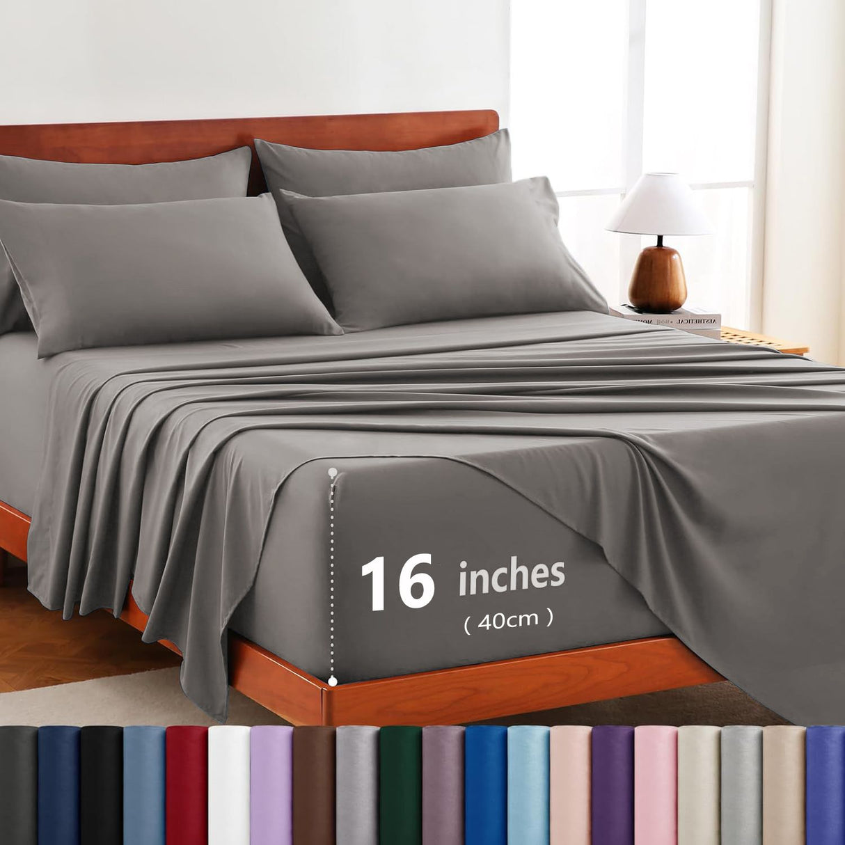 Hotel Soft Bed Sheet Set- Bedding Sheets & Pillowcases -Breathable Bedding - Wrinkle, Fade, Stain Resistant-Deep Pocket Flat Fitted Bed Sheet Set(Grey,Super King)