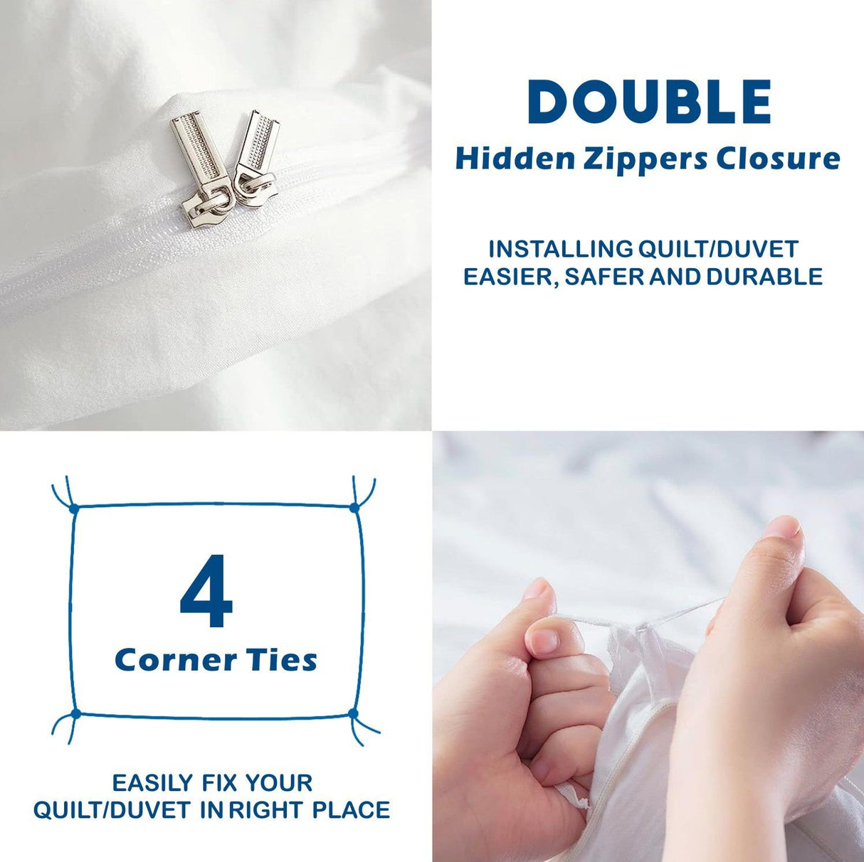 3 Piece Hotel Soft Microfiber Quilt Cover Set-2000TC Duvet/Donna Cover Set & Pillowcases -1 Quilt Cover Zipper Closure & 1 x Pillowcases-Breathable Bedding - Wrinkle, Fade, Stain Resistant(White,Double)