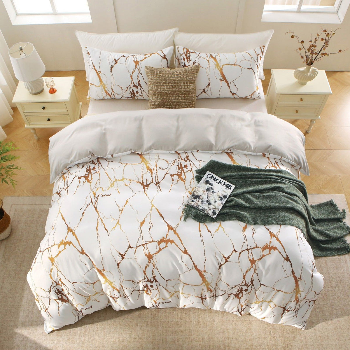 3 Piece Hotel Soft Microfiber Quilt Cover Set-2000TC Duvet/Donna Cover Set & Pillowcases -1 Quilt Cover Zipper Closure & 1 x Pillowcases-Breathable Bedding - Wrinkle, Fade, Stain Resistant(Marble Gleam,Double)