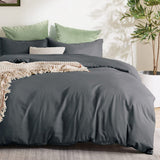 3 Piece Hotel Soft Microfiber Quilt Cover Set-2000TC Duvet/Donna Cover Set & Pillowcases -1 Quilt Cover Zipper Closure & 1 x Pillowcases-Breathable Bedding - Wrinkle, Fade, Stain Resistant(Dark gray,Double)
