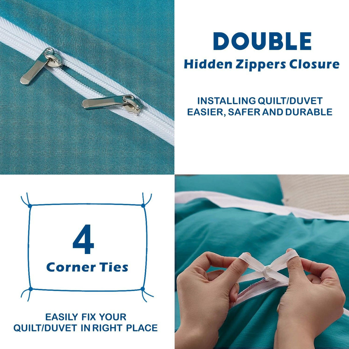 3 Piece Hotel Soft Microfiber Quilt Cover Set-2000TC Duvet/Donna Cover Set & Pillowcases -1 Quilt Cover Zipper Closure & 1 x Pillowcases-Breathable Bedding - Wrinkle, Fade, Stain Resistant(Biscay blue,Double)