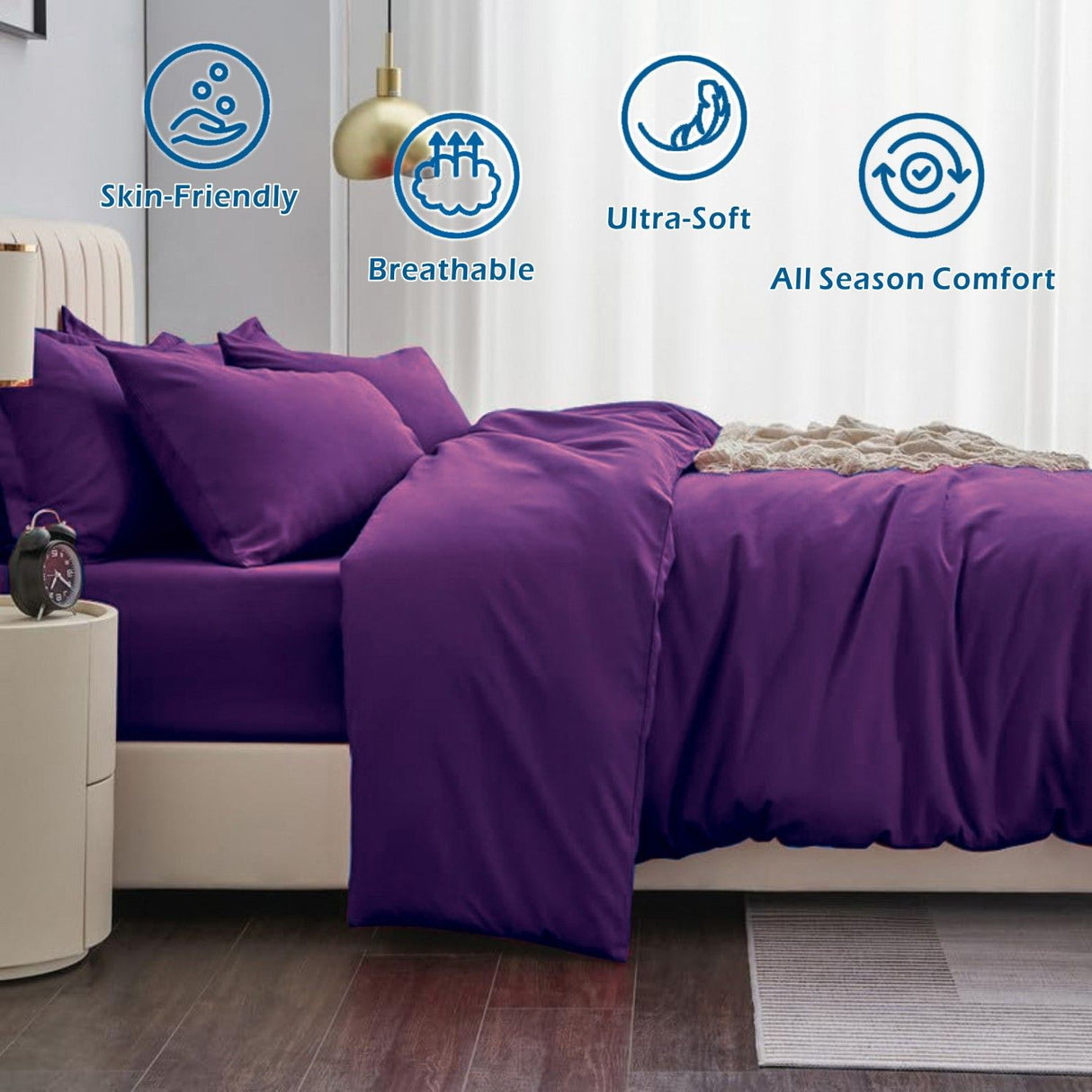 3 Piece Hotel Soft Microfiber Quilt Cover Set-2000TC Duvet/Donna Cover Set & Pillowcases -1 Quilt Cover Zipper Closure & 1 x Pillowcases-Breathable Bedding - Wrinkle, Fade, Stain Resistant(Purple,Double)