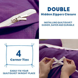 3 Piece Hotel Soft Microfiber Quilt Cover Set-2000TC Duvet/Donna Cover Set & Pillowcases -1 Quilt Cover Zipper Closure & 1 x Pillowcases-Breathable Bedding - Wrinkle, Fade, Stain Resistant(Purple,Double)