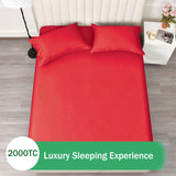 3 Piece Fitted Sheet Set- Fitted Sheet & Pillowcases -Breathable Bedding - Wrinkle, Fade, Stain Resistant- 40cm Deep Pocket Fitted Bed Sheet Set(Red,Double)