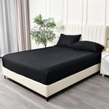 3 Piece Fitted Sheet Set- Fitted Sheet & Pillowcases -Breathable Bedding - Wrinkle, Fade, Stain Resistant- 40cm Deep Pocket Fitted Bed Sheet Set(Black,Double)