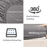 3 Piece Fitted Sheet Set- Fitted Sheet & Pillowcases -Breathable Bedding - Wrinkle, Fade, Stain Resistant- 40cm Deep Pocket Fitted Bed Sheet Set(Grey,Double)