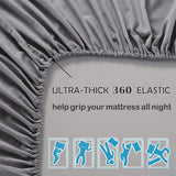 3 Piece Fitted Sheet Set- Fitted Sheet & Pillowcases -Breathable Bedding - Wrinkle, Fade, Stain Resistant- 40cm Deep Pocket Fitted Bed Sheet Set(Grey,Double)