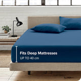 3 Piece Fitted Sheet Set- Fitted Sheet & Pillowcases -Breathable Bedding - Wrinkle, Fade, Stain Resistant- 40cm Deep Pocket Fitted Bed Sheet Set(Navy,Double)