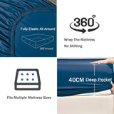 3 Piece Fitted Sheet Set- Fitted Sheet & Pillowcases -Breathable Bedding - Wrinkle, Fade, Stain Resistant- 40cm Deep Pocket Fitted Bed Sheet Set(Navy,Double)