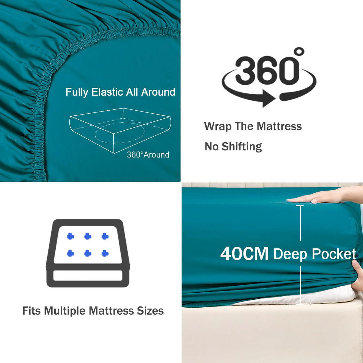 3 Piece Fitted Sheet Set- Fitted Sheet & Pillowcases -Breathable Bedding - Wrinkle, Fade, Stain Resistant- 40cm Deep Pocket Fitted Bed Sheet Set(Biscay blue,Double)