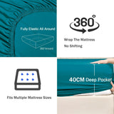 3 Piece Fitted Sheet Set- Fitted Sheet & Pillowcases -Breathable Bedding - Wrinkle, Fade, Stain Resistant- 40cm Deep Pocket Fitted Bed Sheet Set(Biscay blue,Double)