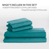 3 Piece Fitted Sheet Set- Fitted Sheet & Pillowcases -Breathable Bedding - Wrinkle, Fade, Stain Resistant- 40cm Deep Pocket Fitted Bed Sheet Set(Biscay blue,Double)