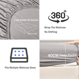3 Piece Fitted Sheet Set- Fitted Sheet & Pillowcases -Breathable Bedding - Wrinkle, Fade, Stain Resistant- 40cm Deep Pocket Fitted Bed Sheet Set(Silver-gray,Double)
