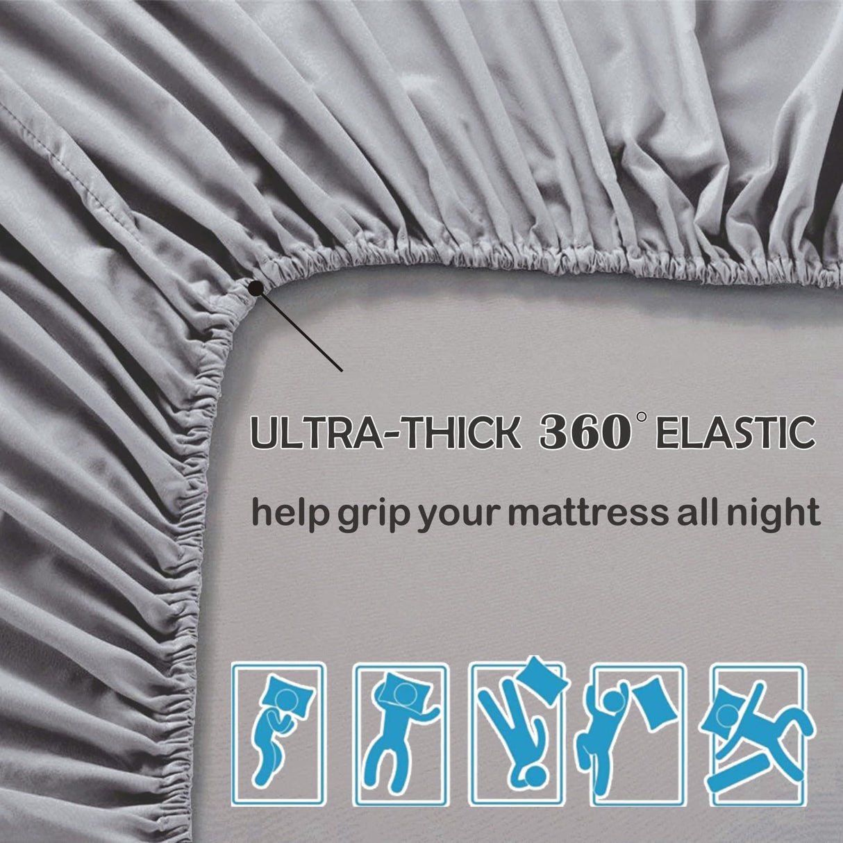3 Piece Fitted Sheet Set- Fitted Sheet & Pillowcases -Breathable Bedding - Wrinkle, Fade, Stain Resistant- 40cm Deep Pocket Fitted Bed Sheet Set(Silver-gray,Double)