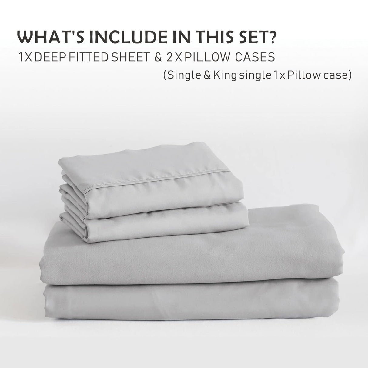 3 Piece Fitted Sheet Set- Fitted Sheet & Pillowcases -Breathable Bedding - Wrinkle, Fade, Stain Resistant- 40cm Deep Pocket Fitted Bed Sheet Set(Silver-gray,Double)