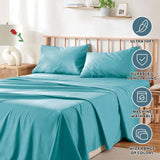 4 Piece Bed Sheet Set- Bedding Sheets & Pillowcases -Breathable Bedding - Wrinkle, Fade, Stain Resistant-Deep Pocket Flat Fitted Bed Sheet Set(Ice Blue,Double)