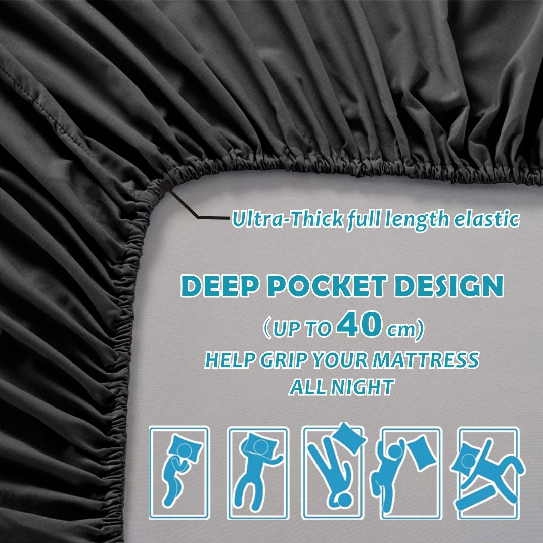 4 Piece Bed Sheet Set- Bedding Sheets & Pillowcases -Breathable Bedding - Wrinkle, Fade, Stain Resistant-Deep Pocket Flat Fitted Bed Sheet Set(Black,Double)