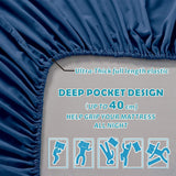 4 Piece Bed Sheet Set- Bedding Sheets & Pillowcases -Breathable Bedding - Wrinkle, Fade, Stain Resistant-Deep Pocket Flat Fitted Bed Sheet Set(Navy,Double)