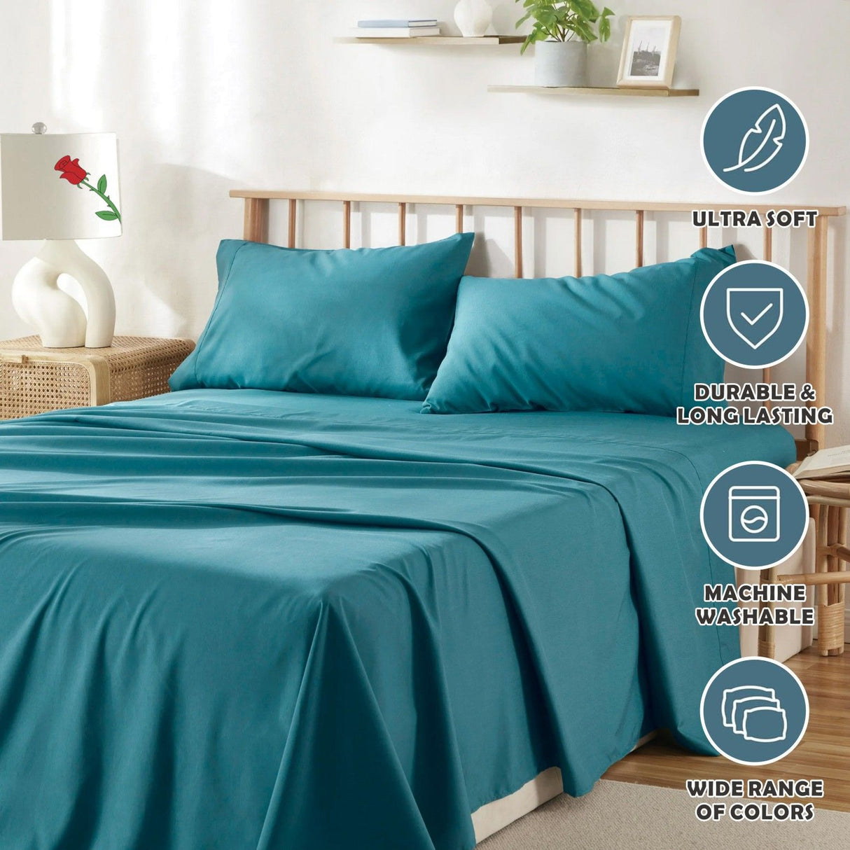 4 Piece Bed Sheet Set- Bedding Sheets & Pillowcases -Breathable Bedding - Wrinkle, Fade, Stain Resistant-Deep Pocket Flat Fitted Bed Sheet Set(Biscay blue,Double)