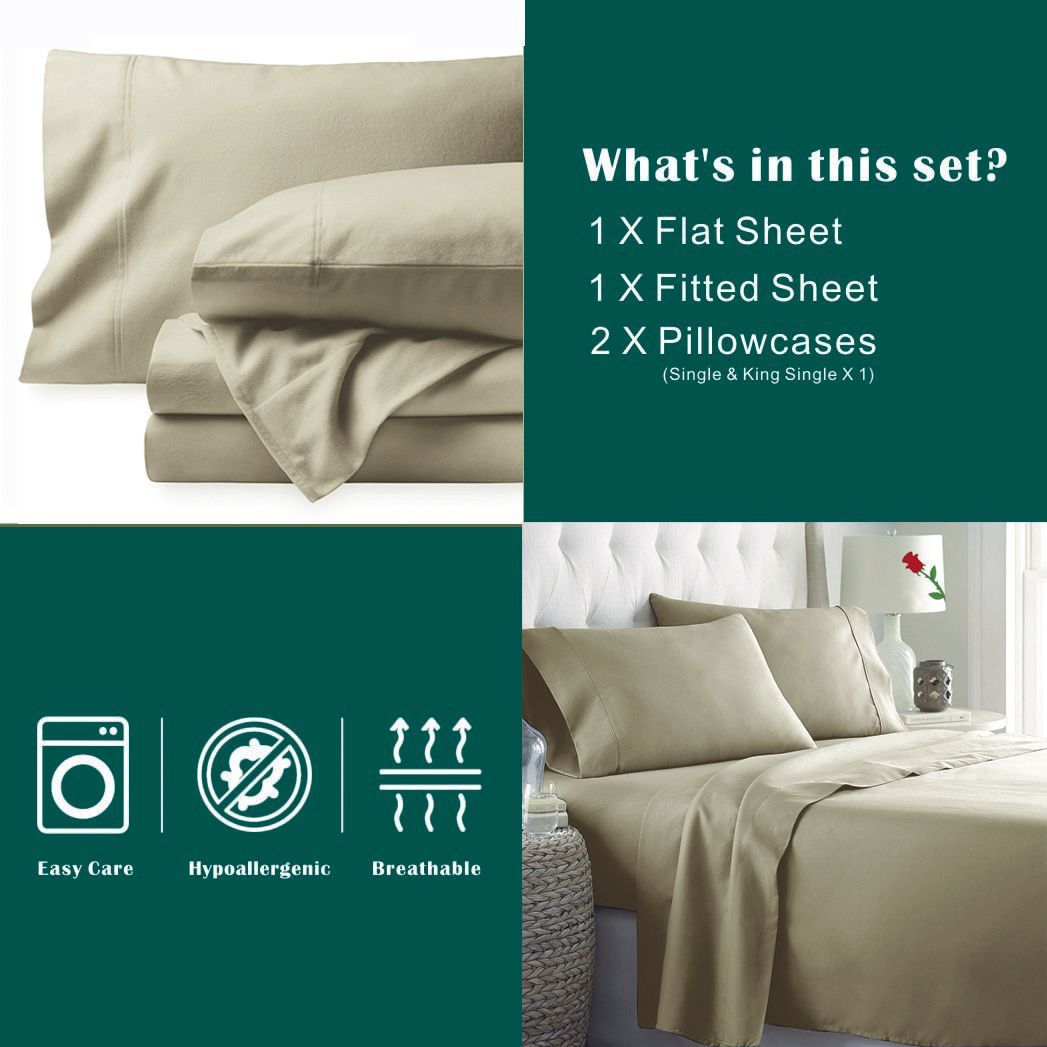 4 Piece Bed Sheet Set- Bedding Sheets & Pillowcases -Breathable Bedding - Wrinkle, Fade, Stain Resistant-Deep Pocket Flat Fitted Bed Sheet Set(Camel Beige,Double)