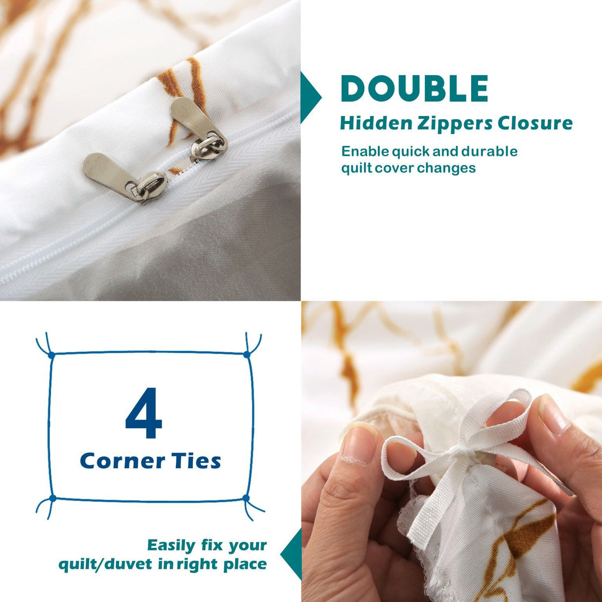 3 Piece Hotel Soft Microfiber Quilt Cover Set-2000TC Duvet/Donna Cover Set & Pillowcases -1 Quilt Cover Zipper Closure & 1 x Pillowcases-Breathable Bedding - Wrinkle, Fade, Stain Resistant(Marble Gleam,King)