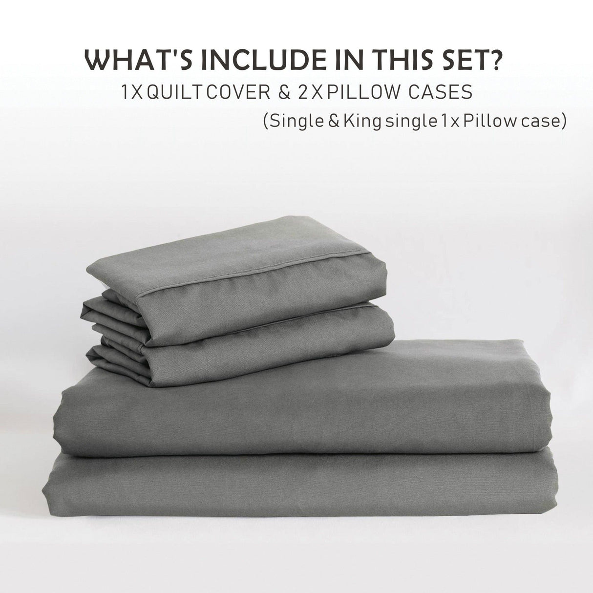 3 Piece Hotel Soft Microfiber Quilt Cover Set-2000TC Duvet/Donna Cover Set & Pillowcases -1 Quilt Cover Zipper Closure & 1 x Pillowcases-Breathable Bedding - Wrinkle, Fade, Stain Resistant(Grey,King)