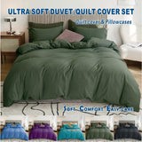 3 Piece Hotel Soft Microfiber Quilt Cover Set-2000TC Duvet/Donna Cover Set & Pillowcases -1 Quilt Cover Zipper Closure & 1 x Pillowcases-Breathable Bedding - Wrinkle, Fade, Stain Resistant(Olive green,King)