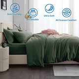 3 Piece Hotel Soft Microfiber Quilt Cover Set-2000TC Duvet/Donna Cover Set & Pillowcases -1 Quilt Cover Zipper Closure & 1 x Pillowcases-Breathable Bedding - Wrinkle, Fade, Stain Resistant(Olive green,King)
