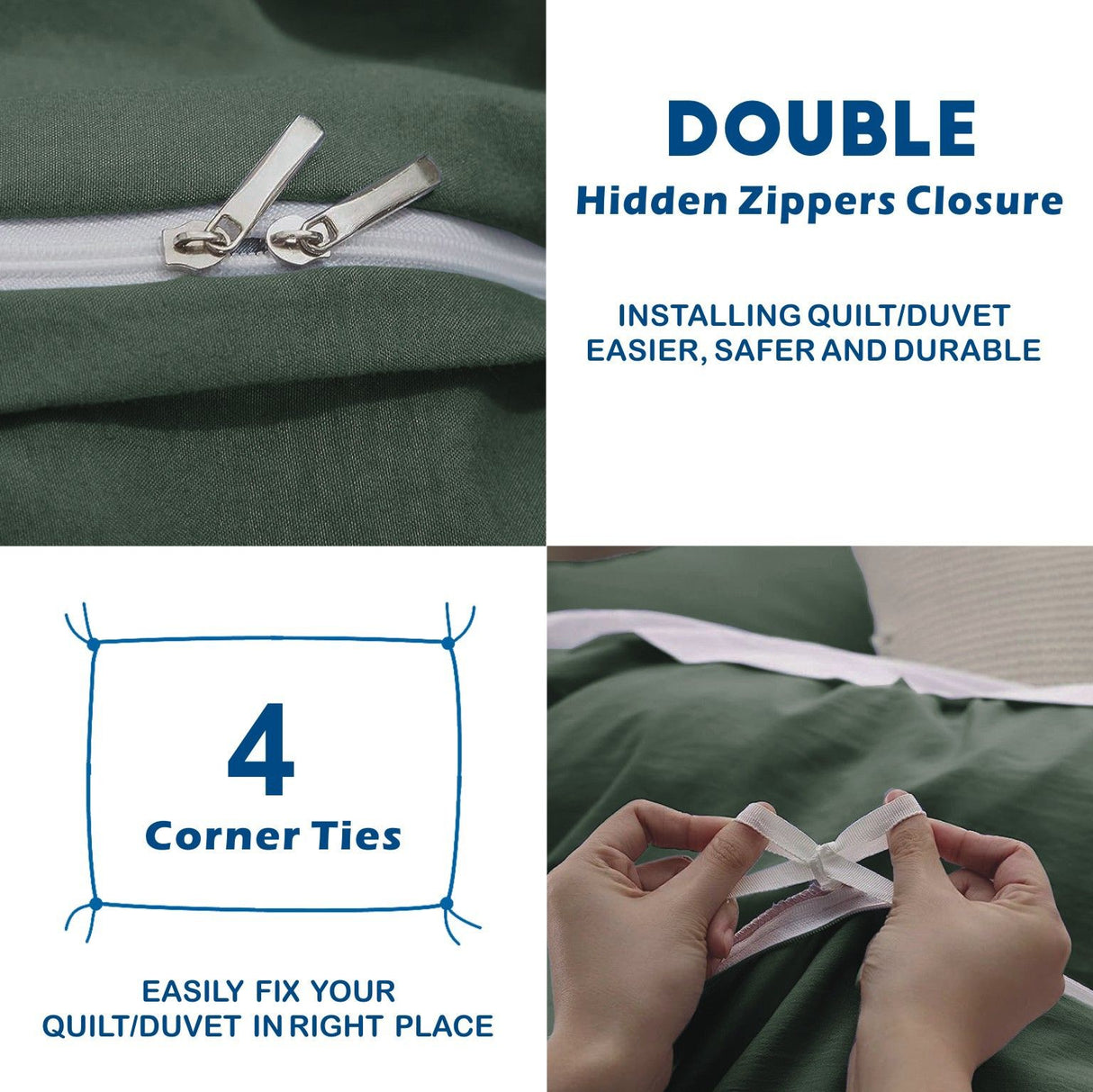3 Piece Hotel Soft Microfiber Quilt Cover Set-2000TC Duvet/Donna Cover Set & Pillowcases -1 Quilt Cover Zipper Closure & 1 x Pillowcases-Breathable Bedding - Wrinkle, Fade, Stain Resistant(Olive green,King)