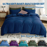 3 Piece Hotel Soft Microfiber Quilt Cover Set-2000TC Duvet/Donna Cover Set & Pillowcases -1 Quilt Cover Zipper Closure & 1 x Pillowcases-Breathable Bedding - Wrinkle, Fade, Stain Resistant(Navy,King)
