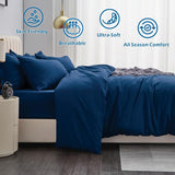 3 Piece Hotel Soft Microfiber Quilt Cover Set-2000TC Duvet/Donna Cover Set & Pillowcases -1 Quilt Cover Zipper Closure & 1 x Pillowcases-Breathable Bedding - Wrinkle, Fade, Stain Resistant(Navy,King)