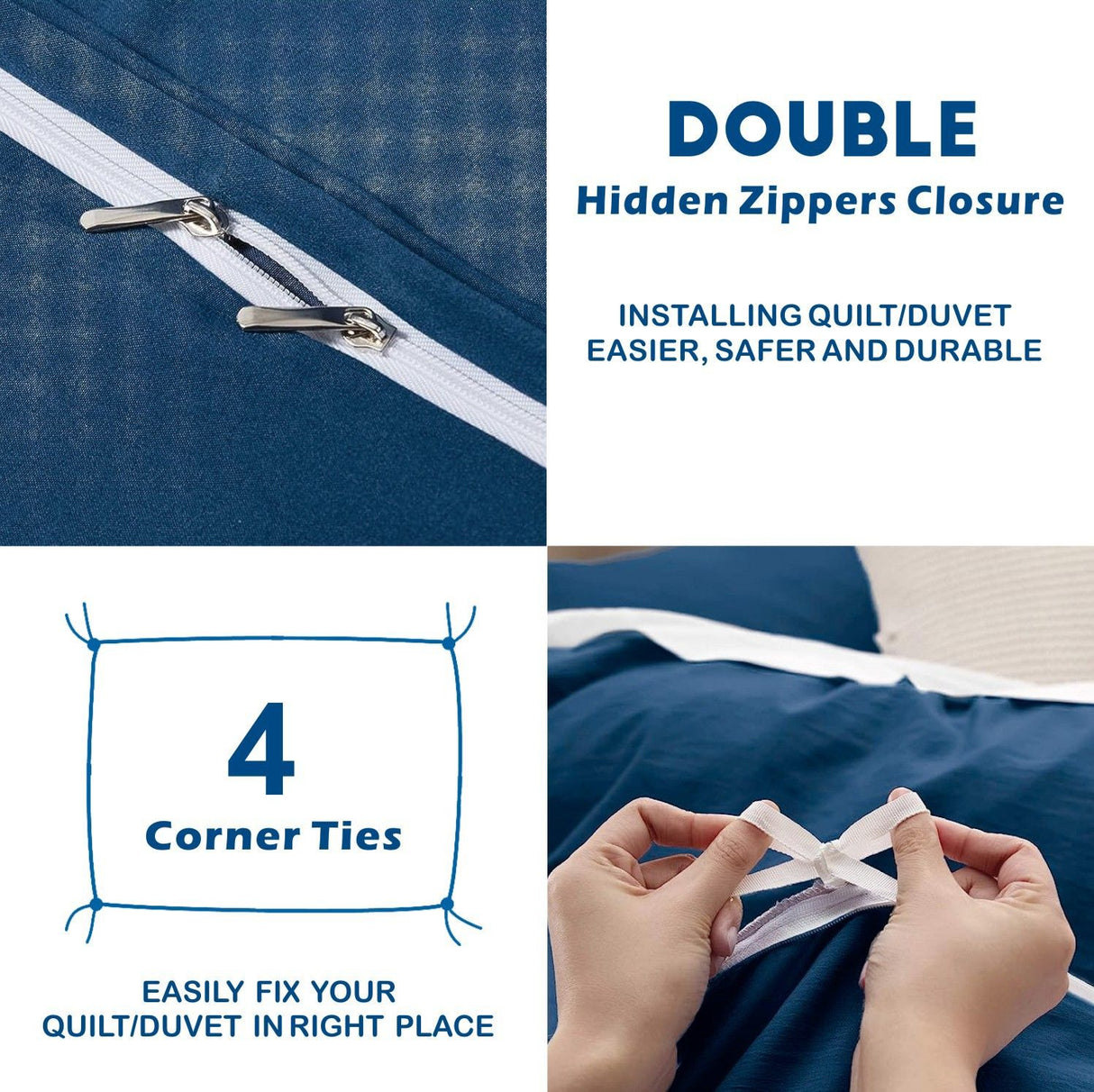 3 Piece Hotel Soft Microfiber Quilt Cover Set-2000TC Duvet/Donna Cover Set & Pillowcases -1 Quilt Cover Zipper Closure & 1 x Pillowcases-Breathable Bedding - Wrinkle, Fade, Stain Resistant(Navy,King)