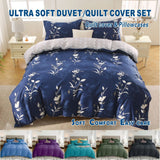 3 Piece Hotel Soft Microfiber Quilt Cover Set-2000TC Duvet/Donna Cover Set & Pillowcases -1 Quilt Cover Zipper Closure & 1 x Pillowcases-Breathable Bedding - Wrinkle, Fade, Stain Resistant(Navy Floral,King)