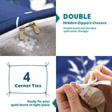 3 Piece Hotel Soft Microfiber Quilt Cover Set-2000TC Duvet/Donna Cover Set & Pillowcases -1 Quilt Cover Zipper Closure & 1 x Pillowcases-Breathable Bedding - Wrinkle, Fade, Stain Resistant(Navy Floral,King)