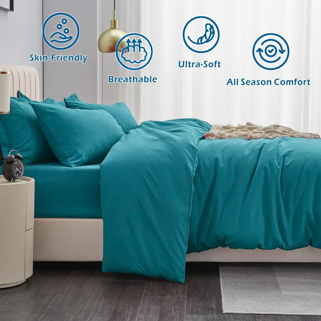 3 Piece Hotel Soft Microfiber Quilt Cover Set-2000TC Duvet/Donna Cover Set & Pillowcases -1 Quilt Cover Zipper Closure & 1 x Pillowcases-Breathable Bedding - Wrinkle, Fade, Stain Resistant(Biscay blue,King)