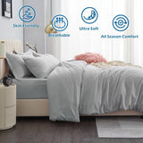 3 Piece Hotel Soft Microfiber Quilt Cover Set-2000TC Duvet/Donna Cover Set & Pillowcases -1 Quilt Cover Zipper Closure & 1 x Pillowcases-Breathable Bedding - Wrinkle, Fade, Stain Resistant(Silver-gray,King)